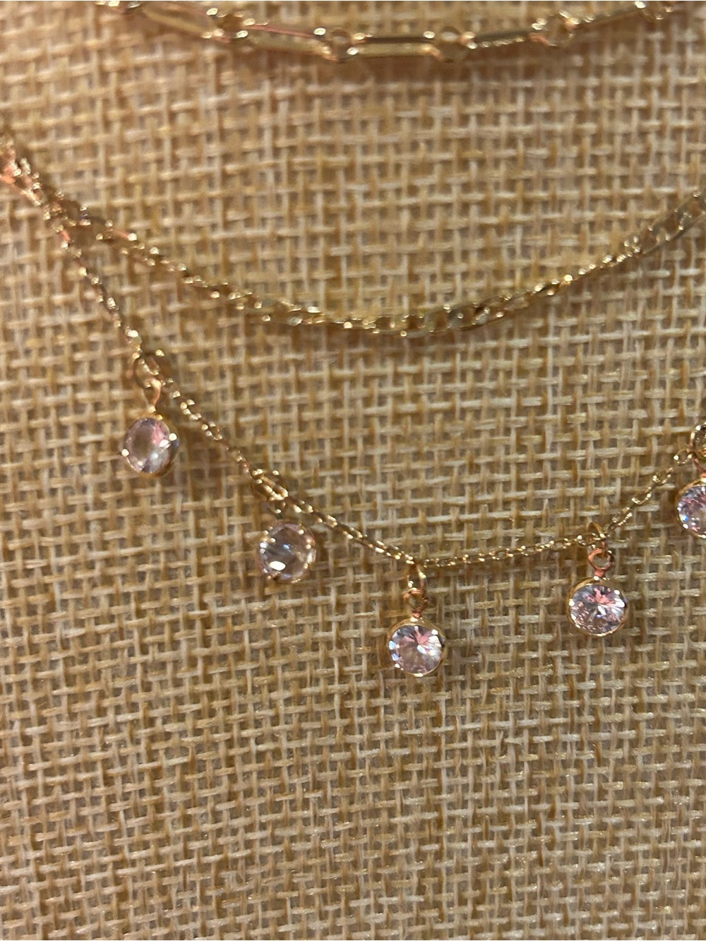 Gold Layered Necklace with Crystal Drops - Women Jewelry - Picture 5 of 5